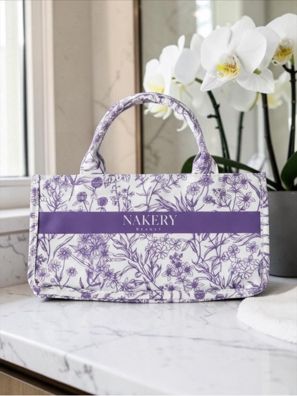Nakery Beauty Limited Edition Purple Floral Canvas Tote Bag NIB